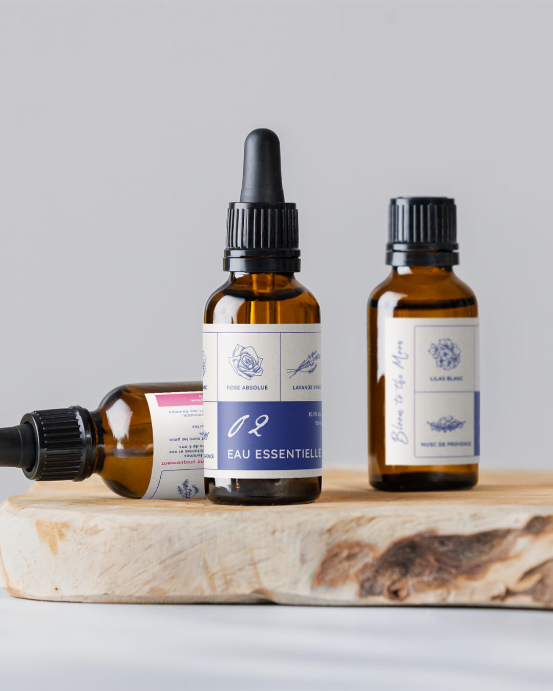 Packaging Bloom to the Moon — flacon huiles essentielles