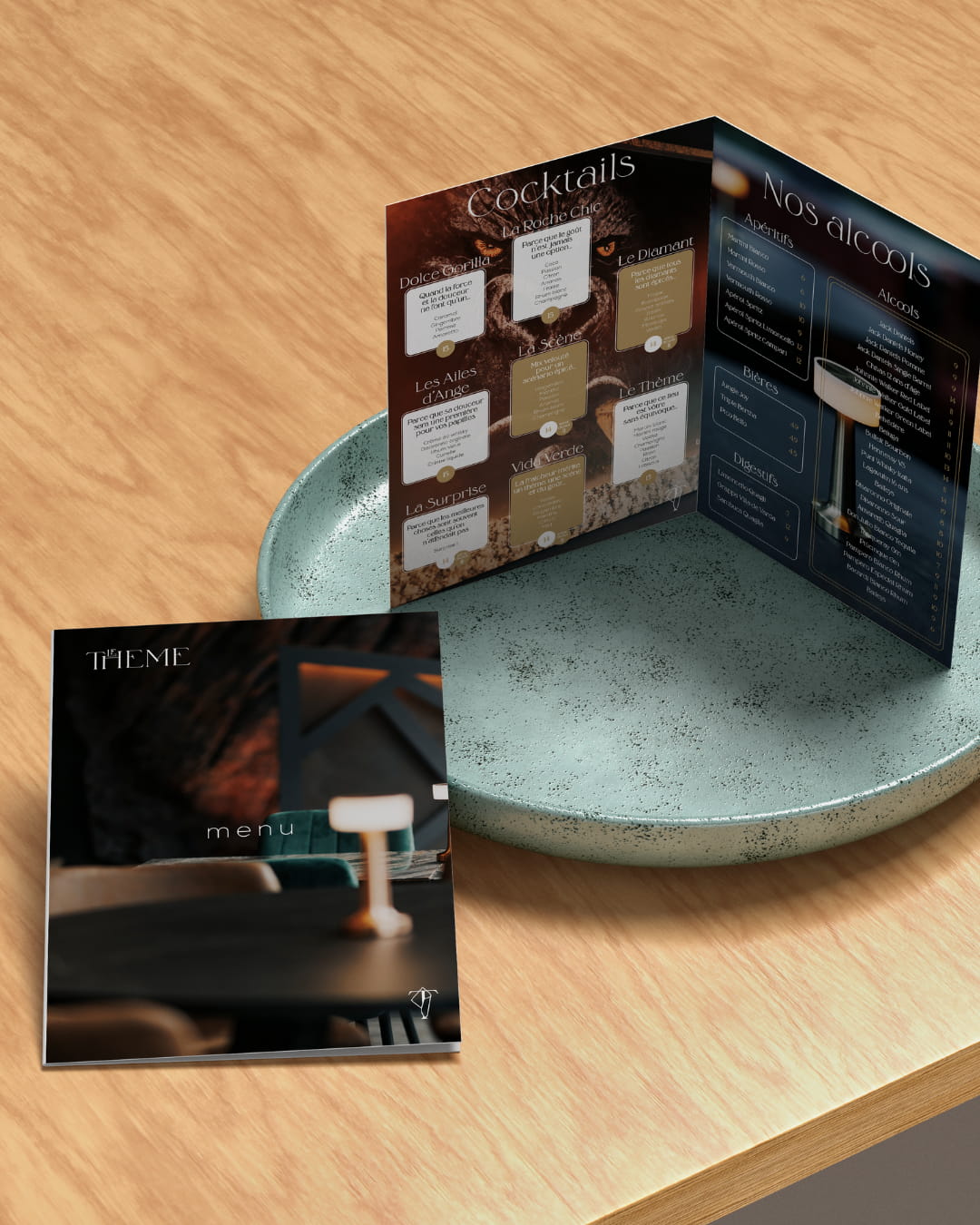 Menu Le Theme — design graphique restaurant festive Bruxelles